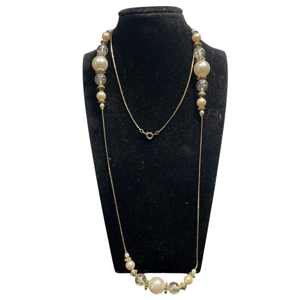 Art Deco Flapper Girl Beaded Necklace 34" Extra Long Vtg